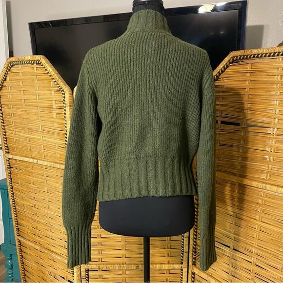 Pink Rose Green Cardigan zip Sweater with Collared Neckline NWT Large cozy olive - Picture 6 of 6